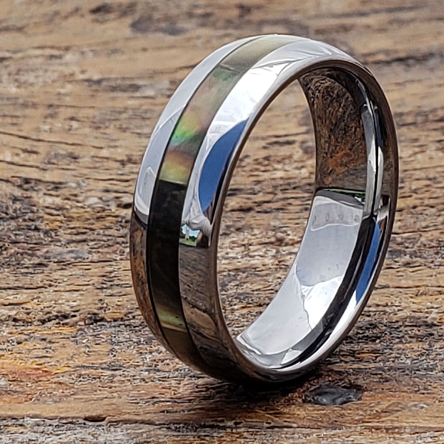 Chivalry Mens Black Inlay Shell Rings - Forever Metals