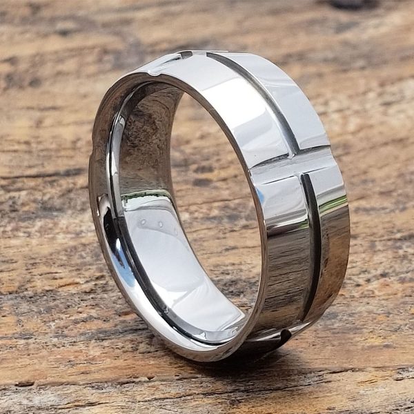 Hyperion Grooved Mens Carved Rings - Forever Metals