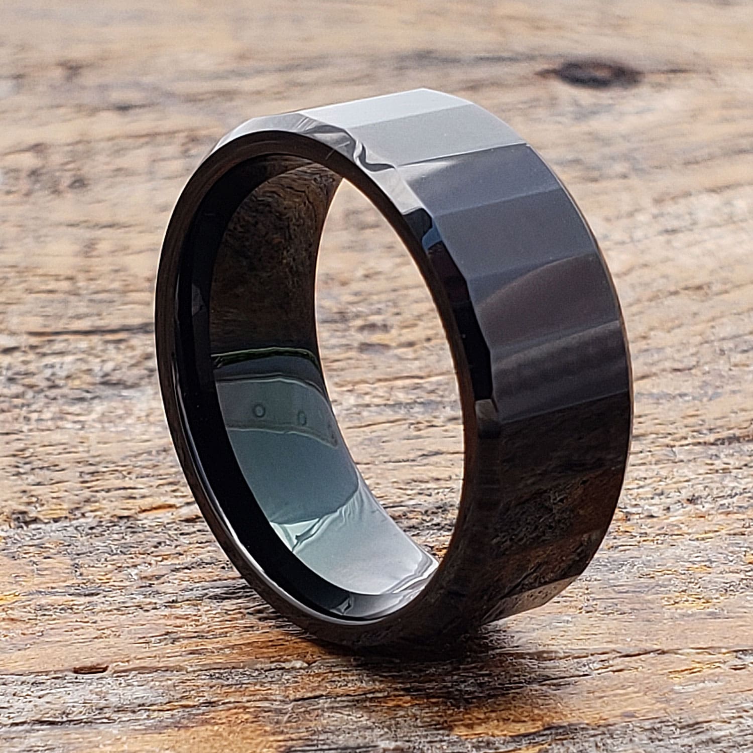 Oblong Mens Black Faceted Tungsten Rings 2 